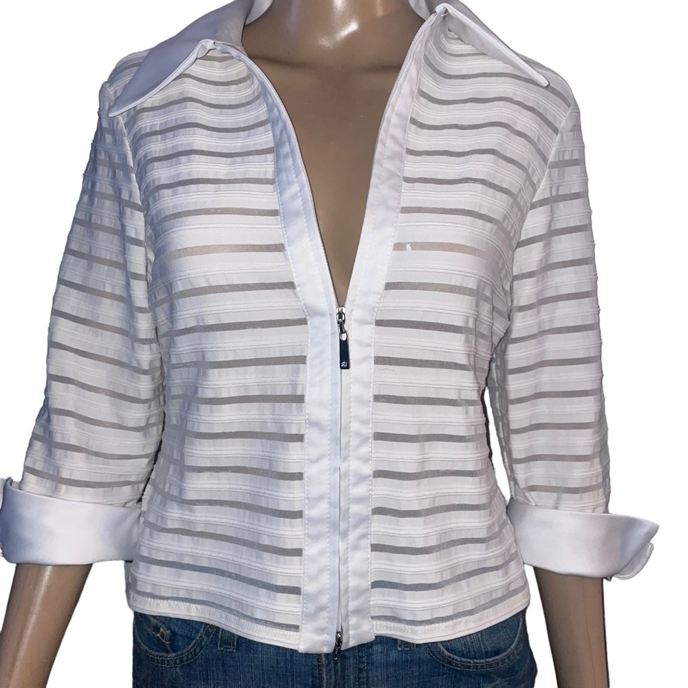 Js Collections Sheer Stripe Zippered Top - image 1